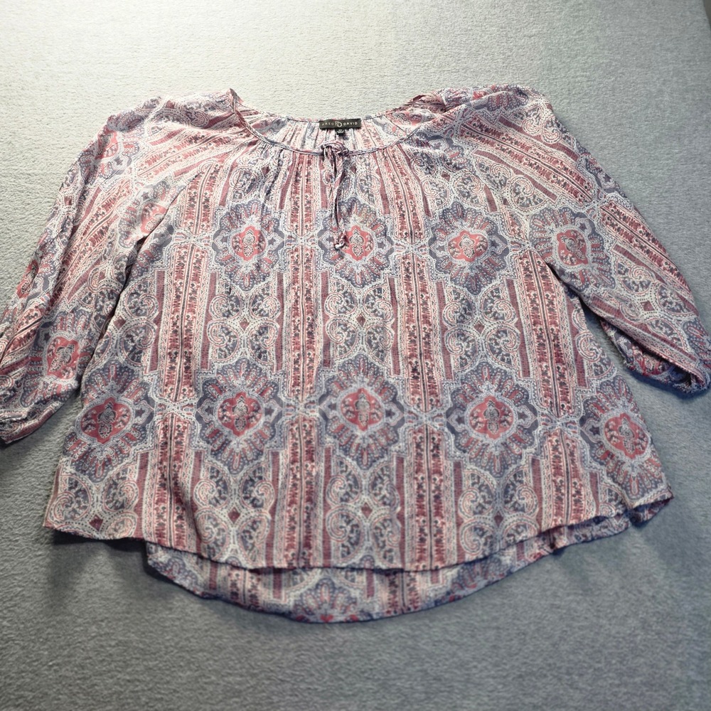 Boho Peasant Blouse Womens‎ Size Pink Blue Paisley 3/4 Sleeve Fred David